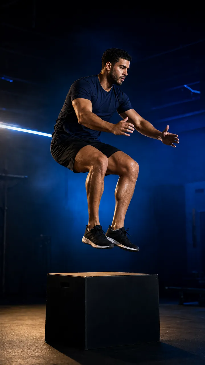 Athlète en plein saut sur une box