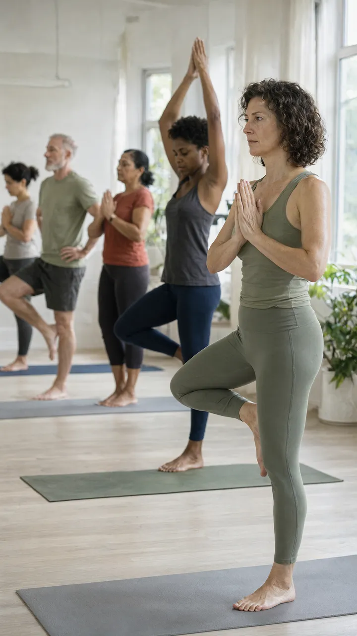 Cours de yoga en posture de l'arbre